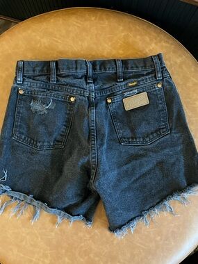 Wrangler Black Denim Shorts with Raw Hem
